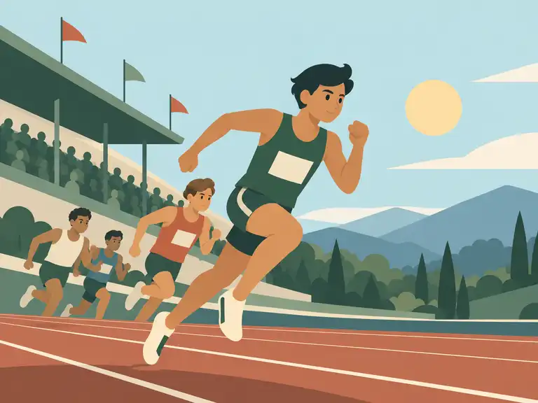 Pedro leading a foot race on an outdoor track