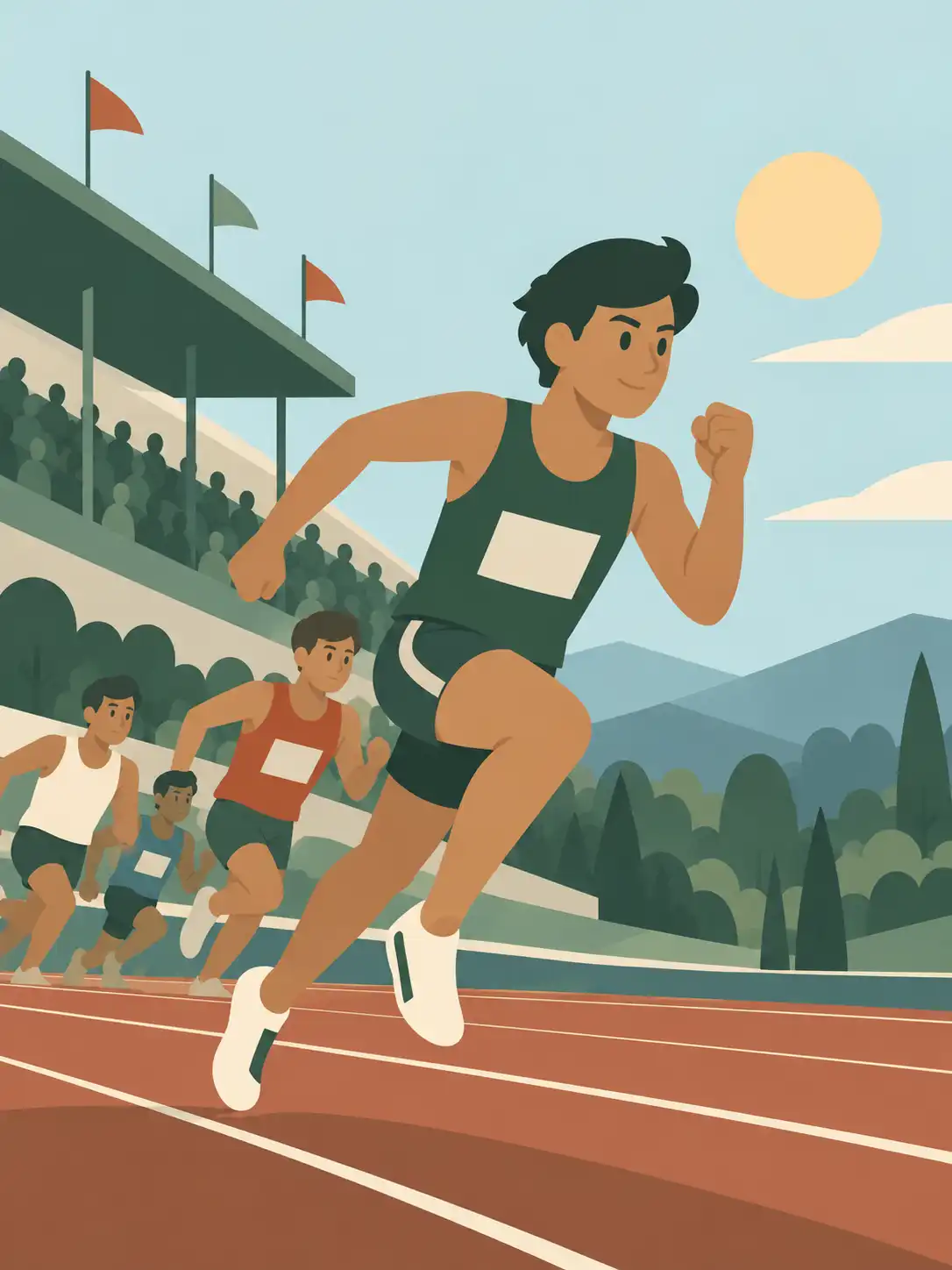 Pedro leading a foot race on an outdoor track